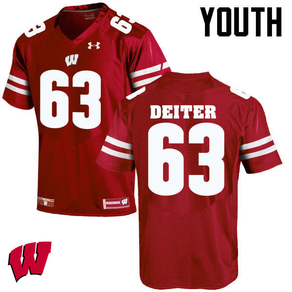 Wisconsin Badgers Youth #63 Michael Deiter NCAA Under Armour Authentic Red College Stitched Football Jersey EC40T20IJ